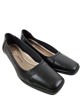 Fanfares Shoes Womens 7.5 Black June Square Toe Low Wedge Heel Slip On